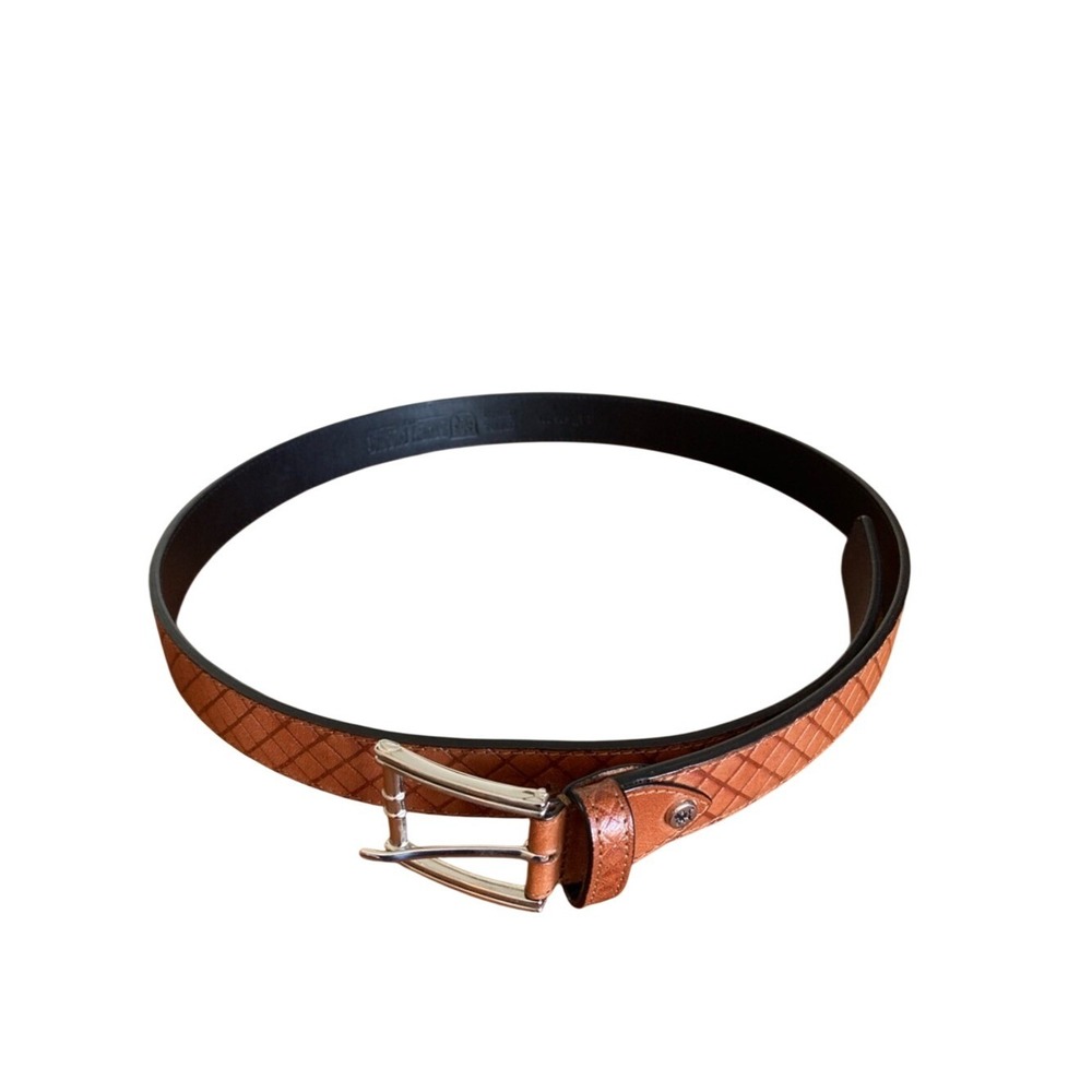 Stacy Adams Men's S‎ 44 Tan Leather Webster Diamond Embossed Belt Silver Buckle